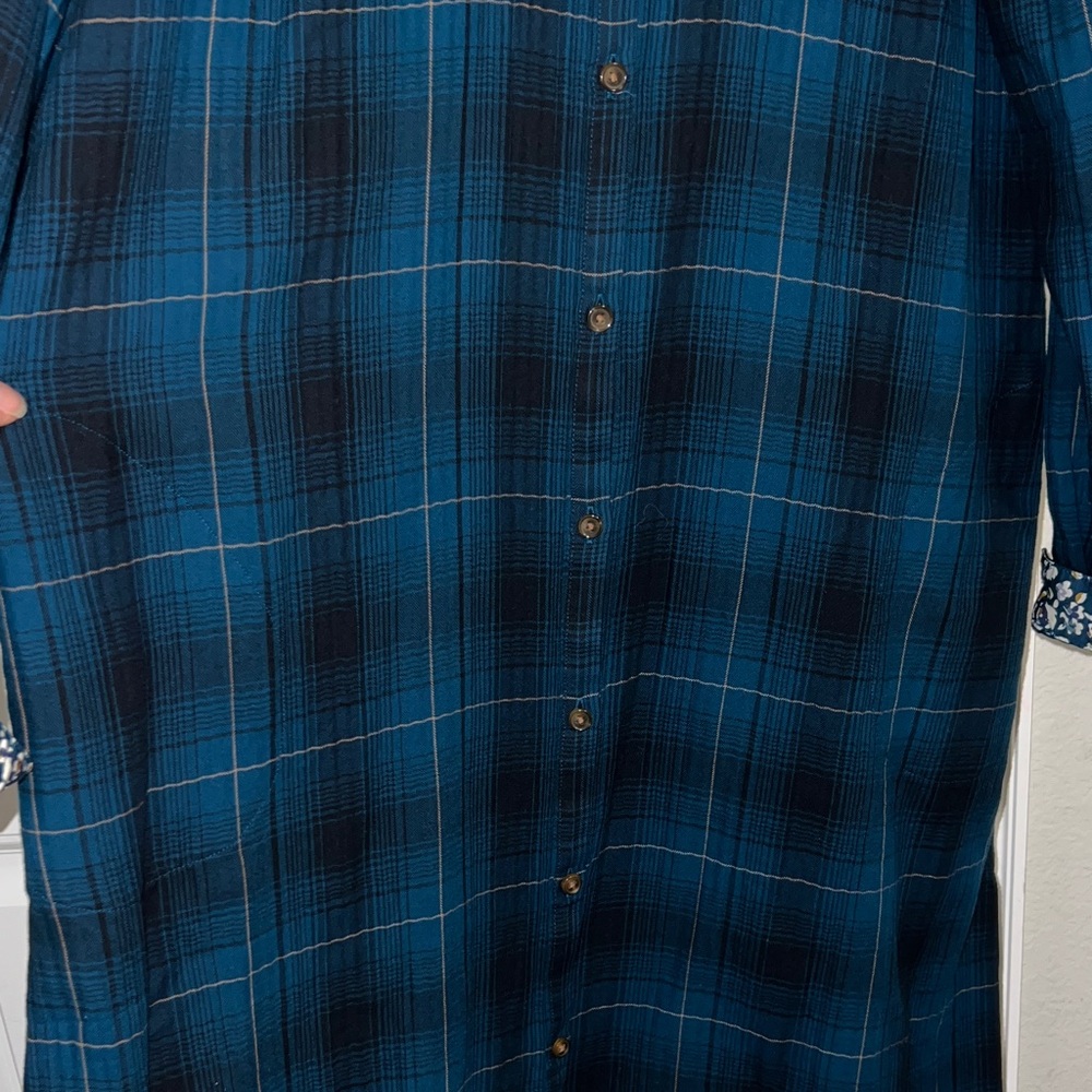 J. Jill Teal and Mustard Plaid Dress with Floral Accents - Picture 9 of 11